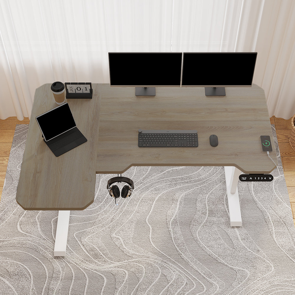 Inbox Zero Daycia Height Adjustable L-Shape Standing Desk